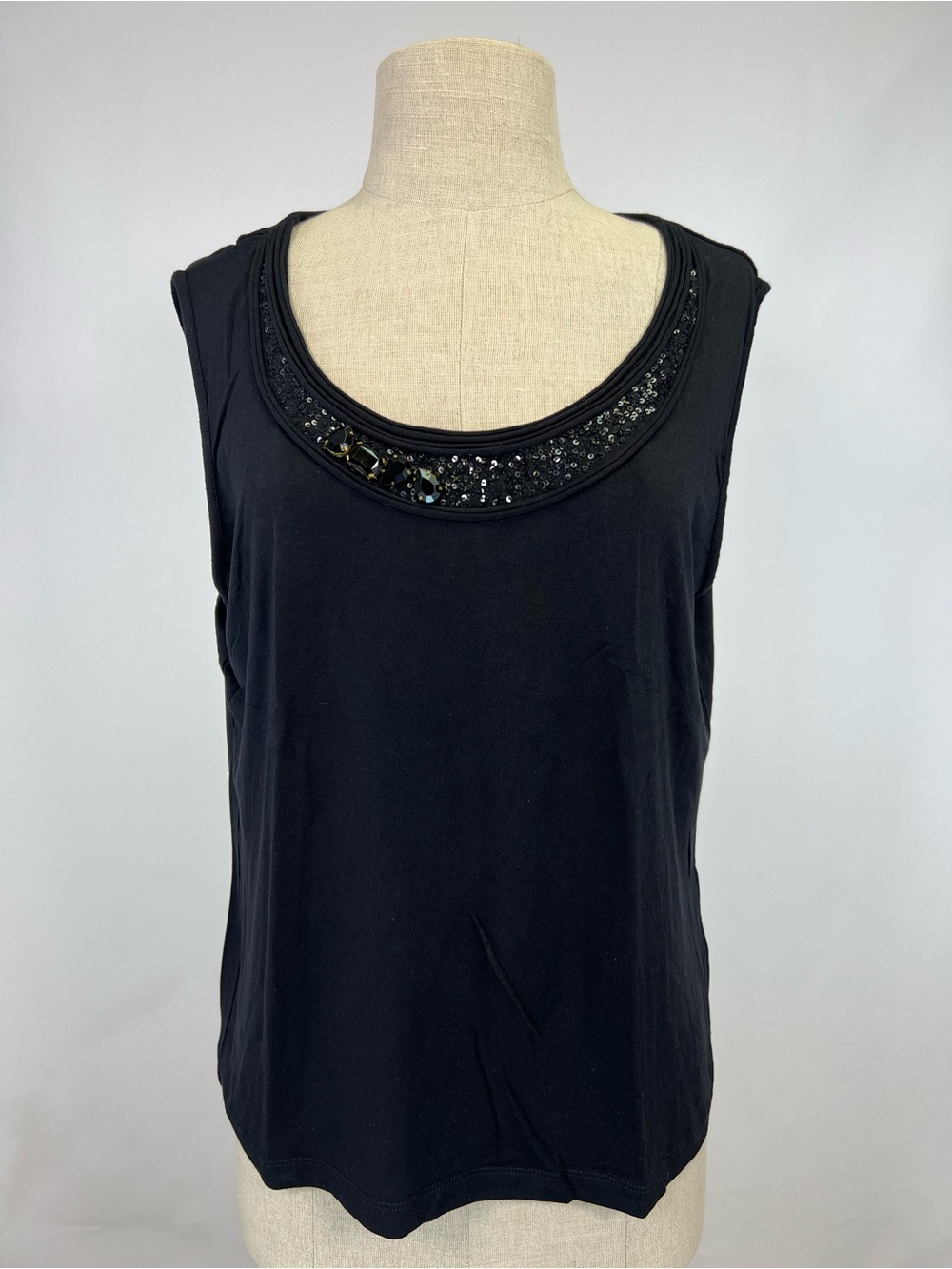 Vtg Basler Black Sleeveless Top with Sequins and Jewel Embellishments
